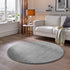 Kurzflor Teppich Designer | Flauschiger Flachflor fürs Wohnzimmer, Esszimmer, Schlafzimmer oder Kinderzimmer | Grau Rund